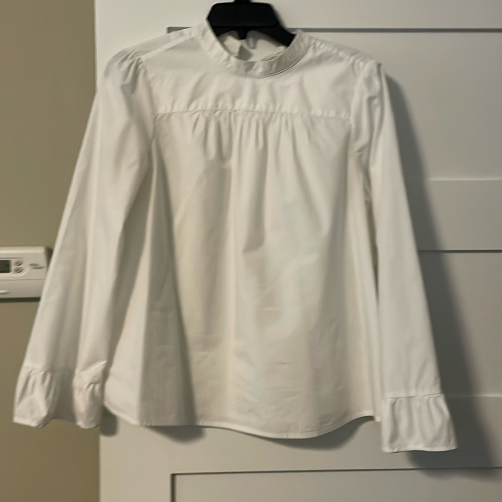 Anthropologie Maeve White Poplin Bell Sleeved Blouse Top Size 6 - Picture 2 of 5